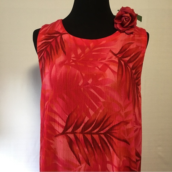 Vtg. Hibiscus Collection Hawaii Tropical palm leaves red sleeveless dress OS - Picture 3 of 11